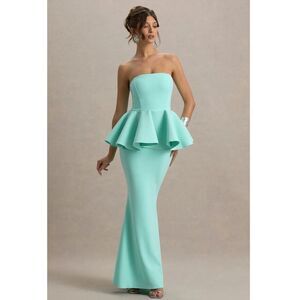 Club L London Louisiana Mint Bandeau Peplum Maxi Dress NEW Size US 10